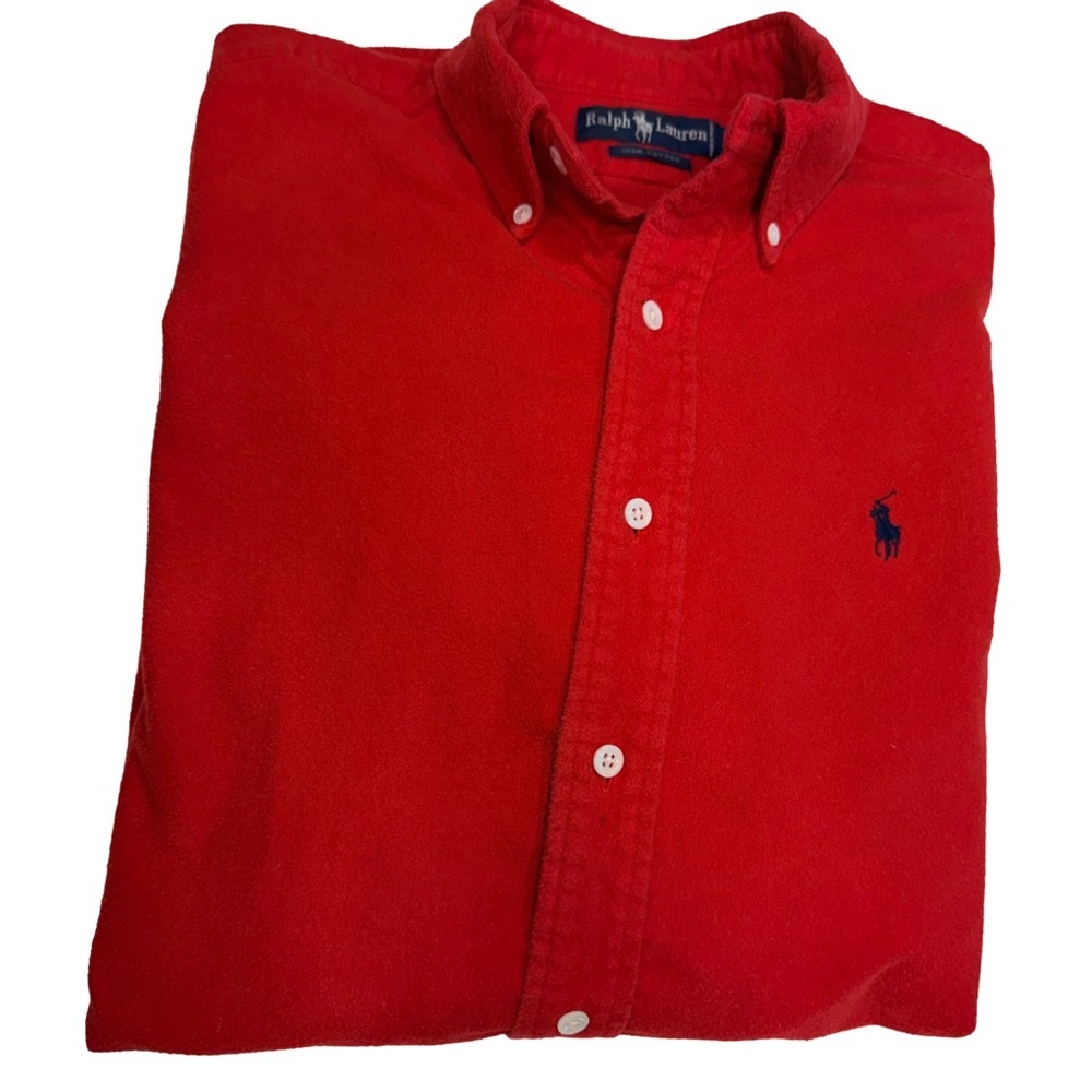 Ralph Lauren Red Button-Down Oxford Shirt with Navy Pony - Picture 4 of 13